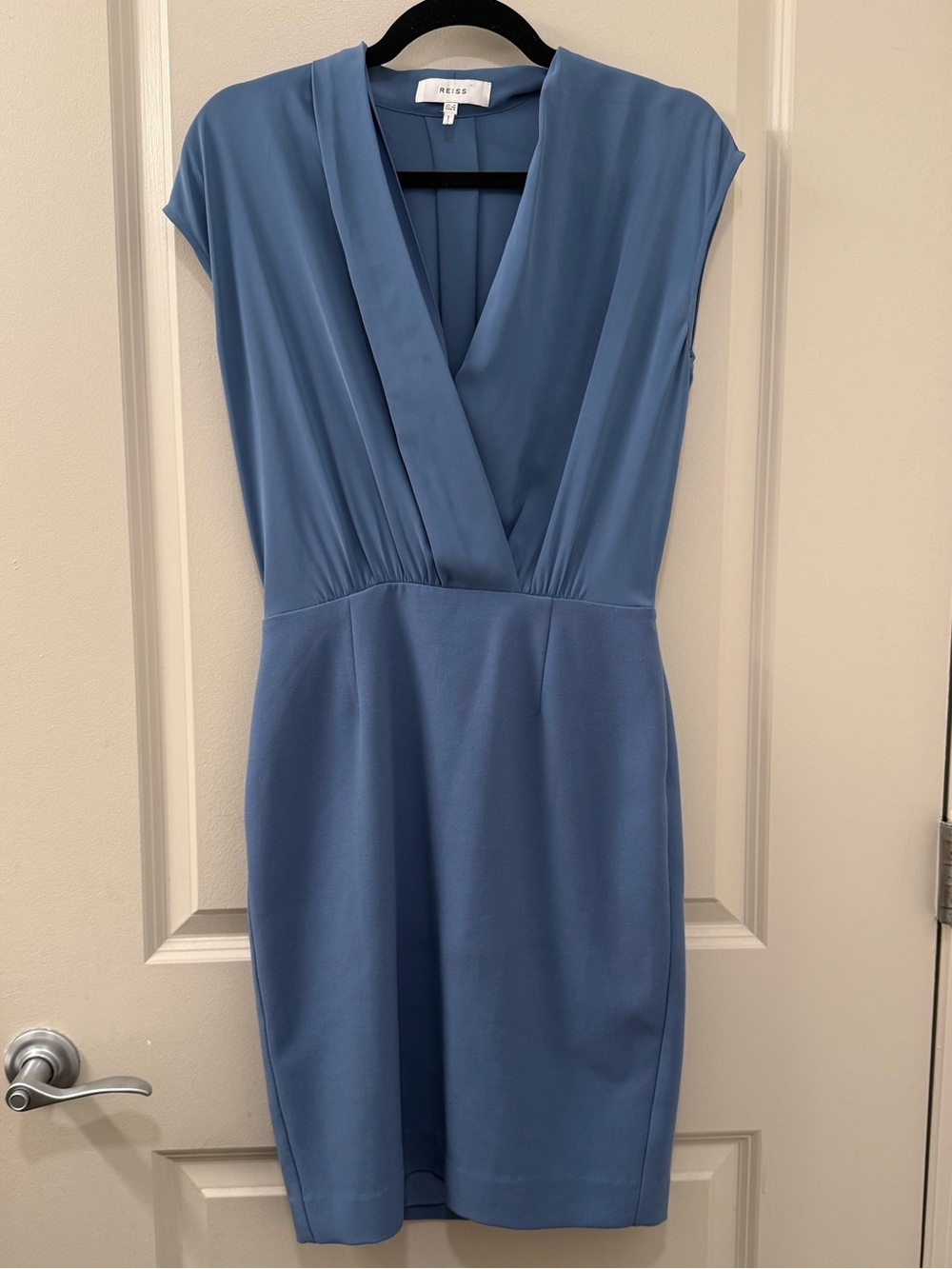 Reiss Medium Blue Pencil Dress with Wrap Front